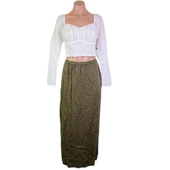 Melrose & Market Slit Pull On Ditsy Floral Prairie Maxi Skirt Olive Green XS NWT - Picture 12 of 12